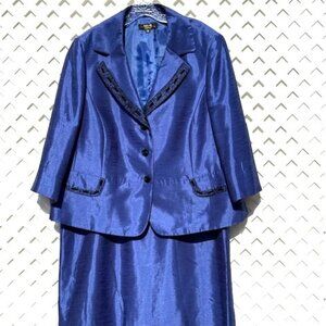 BEAUTIFUL TAHARI ROYAL BLUE SUIT SKIRT SET W? BEADED COLLAR AND (FAUX) POCKETS